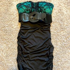 Fitted Strapless Black and Green Dress sz Small
